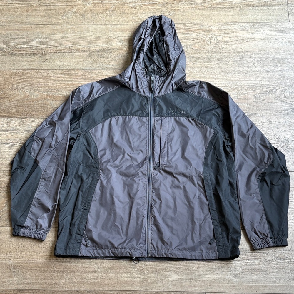 Columbia Men's Black and Gray Hooded Zip-up Windbreaker